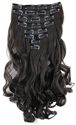 CAISHA XL 45cm 8 delar set CLIP IN EXTENSIONS Hårförlängning Hårstycke Vågig Chokladbrun CES21-1
