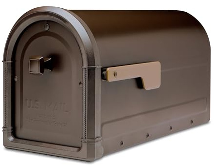 Architectural Mailboxes Roxbury™ Heavy Duty Steel Metal Post Mounted Mail Box for Outside, Rubbed Bronze, Large Curbside Mailbox with Magnetic Latch