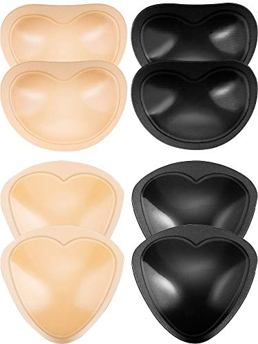 4 Paires Insertions de Coussinets de Soutien-Gorge Auto-Adhésifs Amovibles Push Up Breast Enhancer pour Bikini, 2 Formes (Noir et Beige)