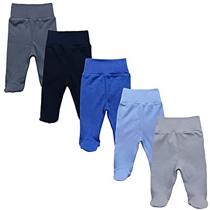 MEA BABY Unisex babybyxor med fötter i 100% bomull i 5-pack. Babyoverallbyxor med fötter. Babybyxor med fot pojkar Babybyxor med fot flickor, 68 cm, pojkar
