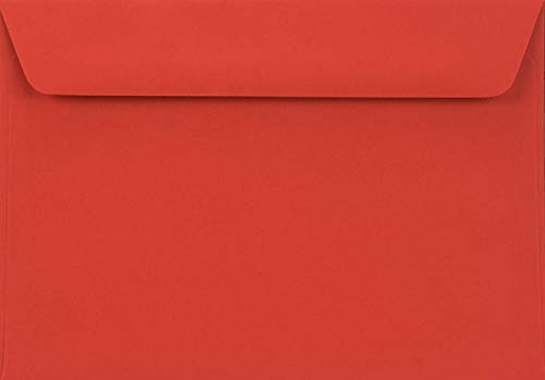 100 röd C6-kuvert 114 x 162 mm, 90 g, Burano Rosso Scarlatto, rak klav, utan fönster, perfekt för födelsedag, jul, bröllop, inbjudningar, gratulationskort, visitkort