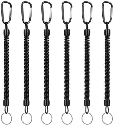LIOOBO Angeln Lanyard Elastisch Sicherheitsseil Bootfahren Seile Angeln Sicherheit Draht Lanyard Fisch Werkzeuge Angelgerät 6 Stück (Schwarz)