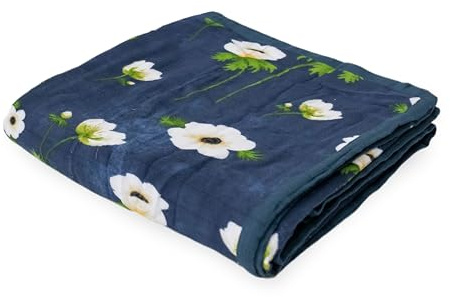 Little Unicorn-Deluxe 100% Bambù Rayon Coperta per Bambini-Coperta trapuntata super morbida e traspirante-Coperta per gattonare-Coperta coccola-Design dipinto a mano-120x120 cm (White Anemone)
