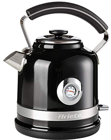 Ariete 2854B Moderna Cordless Electric Kettle, Stainless Steel Body, 1.7 Litre Capacity, 3000 Watt, Visible Water Level, Removable Filter, Auto Shut Off, Black