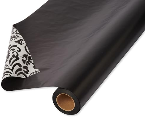 American Greetings Wendbares Geschenkpapier, Jumbo-Rolle für Abschlussfeier, Vatertag, Geburtstage und alle Anlässe, Schwarz und Damast (1 Rolle, 175 m²)