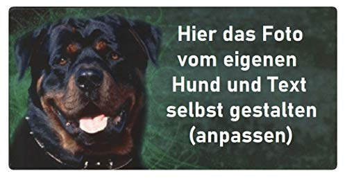 Schilderfeuerwehr Personalisiertes Hundeschild mit eigenem Foto – Hund Warnschild selbst gestalten – Individuelles Türschild, Zaunschild und Gartenschild mit Wunschtext aus Aluminium