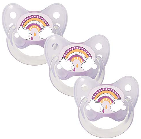 dentistar Silikon Schnuller 3er-Set - Größe 2, 6-14 Monate - Zahn- & kieferfreundlicher Nuckel mit Dental-Stufe – BPA-frei – Made in Germany - Regenbogen, Lila