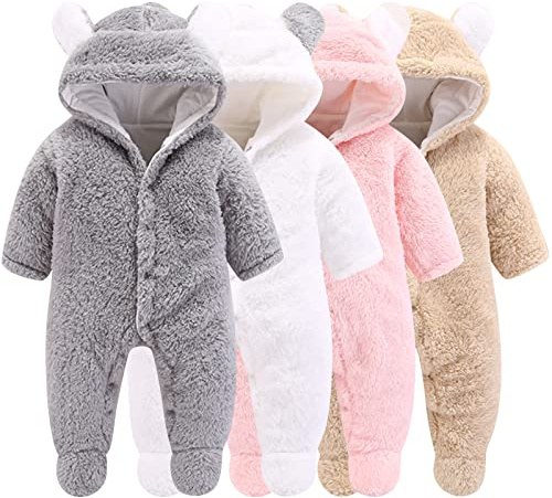 Winmany Nouveau-né bébé dessin animé barboteuse combinaison de neige manteau d'hiver polaire combinaison à capuche