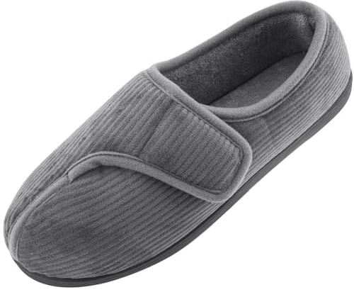 Git-up Pantofole da casa per Uomo Confortevole e Antiscivolo Calde Ciabatte con Soletta Memory Foam Pantofole Regolabili diabetiche per Edema Piedi, Grigio 10