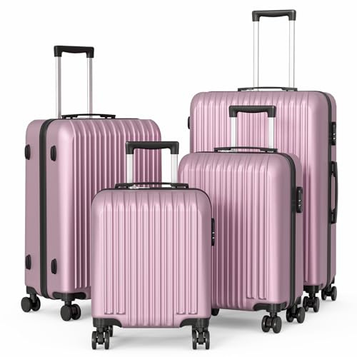 Apelila Suitcase Hardshell Luggage Sets,Travel Suitcase,Hard Shell Luggage Sets Carry On Luggage with Spinner Wheels Free Cover&Hanger Inside (light pink)