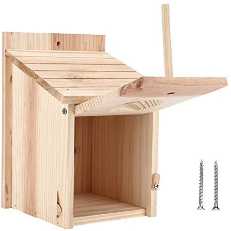 Holz Vogelhaus 15 x 16 x 21,6 cm DIY Hängende Vogel Nistkasten Natur Massivholz Wetterfest Futterhaus Vogelfutterhaus für Finken und Gartenvögel Outdoor Dekoration
