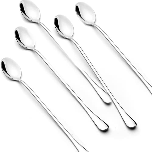 xiaoyige Long Manche Cuillère à mélanger, Acier Inoxydable, Set de 5, Cuillères de Yogourt