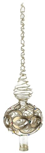Holyart Puntale Albero di Natale in Vetro Trasparente con Decorazione Oro e Pietre Colorate 36 cm