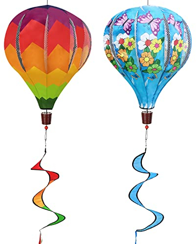 Riesiger Regenbogen Schmetterling Heißluftballon Garten Windspiel Große Windräder Rasen Hoffänger Ornamente Windmühlen Outdoor hängende Dekor Whirligigs Windsack 2 Stück