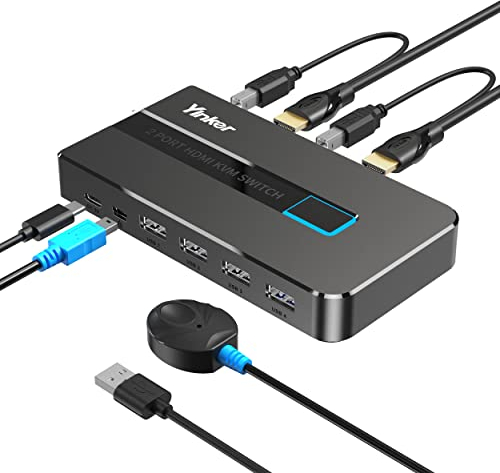 Yinker 4K 60Hz KVM Switch HDMI 2 Port, USB HDMI KVM Switch 2 computer 1 Monitor Keyboard Mouse+Cables+ 4 USB 2.0
