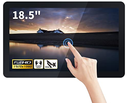 TouchWo 18.5 inch Capacitive Multi-Touch Screen Industrial Monitor, 16:9 Display 1920 x 1080P, Built-in Speakers, VGA, DVI & HD-MI Monitor for PC, POS, Small Business, Restaurant