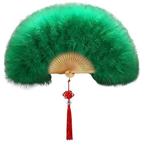 Vintage Federfächer, Faltbarer Handfächer mit Quaste Hochzeit Fächer Tanzshow Damen Fächer Marabou Feder 1920s Vintage Tanzfächer für Halloween Hochzeit Abschlussball Teeparty Gatsby Kostüm Zubehör