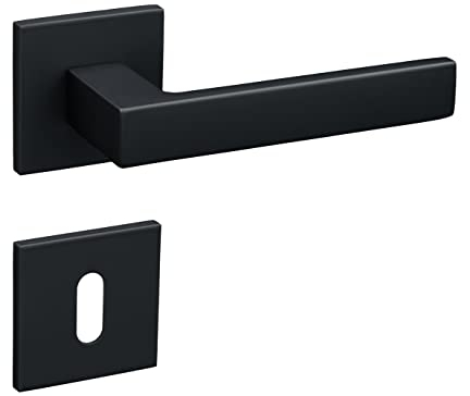 Gavroche Ensemble de poignées de porte noires pour portes Rosace carrée fine Poignées de porte (BB, serrure à clé, noir mat, dimensions du produit : 12,2L x 5,2l)