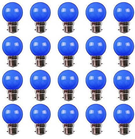 BOUBUI G45 3W LED Petites Ampoules, B22 Chaîne Lumineuses Ampoules de Rechange, 30W Lampe à Incandescence Équivalente, Non Variable, Pack de 20, Couleur Bleu