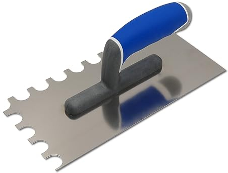 DEWEPRO® Zahnkelle 270x130mm mit halbrunder Zahnung und 3-Komponenten-Handgriff - Zahnspachtel - Glättkelle gezahnt - Torbogenzahnung: 20x15mm - Zahnglättekelle