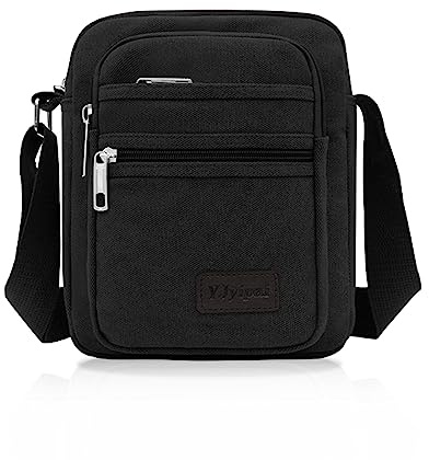 FuninCrea Sacoche Homme Décontracté, Sac Bandoulière Multi-Poches pour Téléphone Portable, Sac de Sport et Randonnée (Noir)