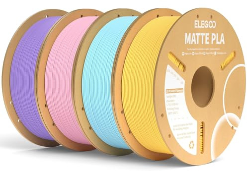 ELEGOO Matte PLA Filament Bundle 4KG, 1.75mm 3D Printer Filament Dimensional Accuracy +/- 0.02mm, 1kg Spool (2.2lbs) Fits for Most FDM 3D Printers Sakura Pink/Lavender Purple/Ice Blue/Sunshine Yellow