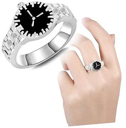 Abaodam Fingerring in Uhrenform Paaruhr Silber Größe 6 Kreativer Liebessymbol Ringe Hochzeitsgeschenk
