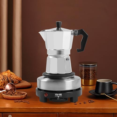 Caffettiera per Caffè Espresso da 3/6 Tazze, Elettrica da 500 W, con Piastra Riscaldante, Moka Pot Mini Single Hot Plate Espresso per Fornello a Gas, Elettrico, in Ceramica