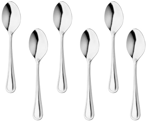 Foyscr 6pcs Stainless Steel Spoon Set, Teaspoon for Coffee and Dessert, Mirror Polished, Indoor or Outdoor Picnic Party, Family, Kitchen Utensil Set, Dishwasher Safe (Silver)