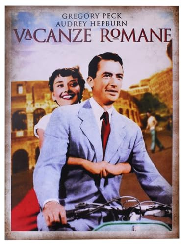 KUSTOM ART Poster Serie Locandine Film Celebri Vacanze Romane (Roman Holiday) Gregory Peck Audrey Hepburn Stampa STILE VINTAGE su Carta Patinata 40x30 cm.