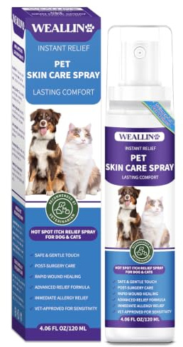 WEALLIN Hot Spot Itch Relief Spray for Dogs & Cats - Hot Spot Treatment for Dogs itchy dog skin relief,Pet wound care spray for Itchy, Irritated Skin, Allergy, Rashes, Wound Care 120ML