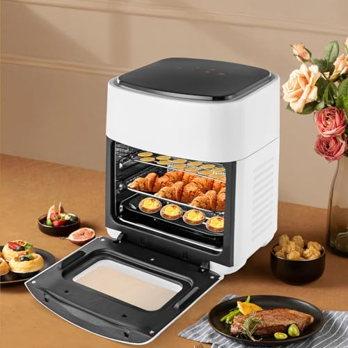 Fritös 1 400 Wvarmluftsfritös, 15 l luftfritös med digital LED-pekskärm, utan fett, grillning/rostning/torkning, 80–200 °C (vit)