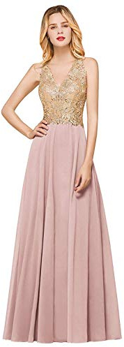 Misshow Robe de Cocktail Longue Formelle sans Manches Robe de Soirée Mariage Chic Elégante en Mousseline