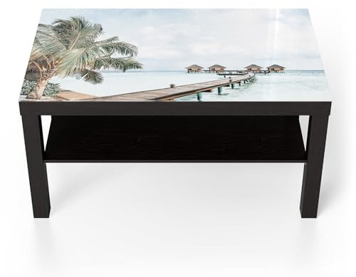 DEQORI Glastisch | schwarz groß 90x50 cm | Motiv Flucht ins Paradies | ausgefallener Beistelltisch aus Glas | Hochglanz Couchtisch fürs Wohnzimmer | moderner Couch Tisch mit Design