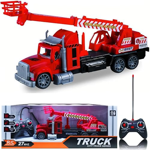 SGM Remote Control Fire Engine Truck with Extendable Ladder - RC Rescue Truck with Lights & Sounds for Boys and Girls, Remote Control Toys for Kids, Ages 3+