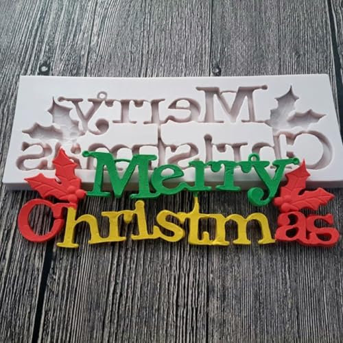 Epoxidharz-Formen, 20,2 x 7,5 x 0,8 cm, Motiv: Frohe Weihnachten, Silikonform, Schokoladenkuchen, Dekorationswerkzeuge, Harz-Fondantformen