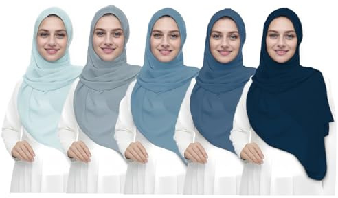 WADAINIS Chiffon-Hijab-Kopftuch für Damen, einfarbig, Chiffon, lang, leicht, mit Geschenk-Box, 5 Stück