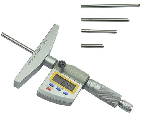 Vituord Micrómetro De Profundidad Digital, Medidor De Profundidad Electrónico, con Pantalla LED, 4 Sondas (0-25/25-50/50-75/75-100 Mm), Herramienta De Medición De Acero Inoxidable