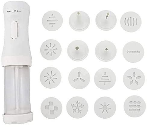 SMELEYOU Electric Cookie Press Maker Kit Biscuit Making Machine with 4 Nozzles 12 Cookie Discs (No Battery) Home Equipment