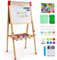 VEVOR Chevalet d'Art Enfants 3-en-1 Tableau Magnétique Blanc Noir Double Face, Planche à Dessin Bois Debout Réglable avec Accessoires, Support de Rouleau de Papier, pour Créativité, Garçons, Filles