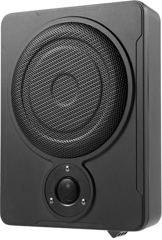 WOLEGM Subwoofer attivo da 8 pollici, per auto, 600 W, subwoofer sottile, doppia modalità con set di cavi, mini subwoofer attivo per auto/camion, nero