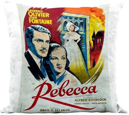 Fabulous Kissenhülle, Kunstleder, weiß, altes französisches Filmposter Rebecca, Retro, Kinoposter, Vintage, 40 x 40 cm, Leder-Haptik