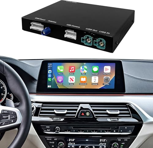 Ninetom Kit de Mise à Niveau de décodeur sans Fil Carplay et Android Auto pour BMW série 1/2/3/4/5/6/7/X1/X2/X3/X4/X5/X6 2017-2020 avec système Evo, Prend en Charge Mirrorlink, Navigation, caméra