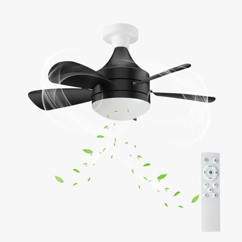 YumSur Ceiling Fans with Lights,E27 50W Ceiling Lamp with Fan RC Timing,3 Speeds 3 Colors (3000-6500K) LED Lights, Quiet Fan 5 Blades,Modern Fan Lamp for Bedroom Living Room (Style 10)