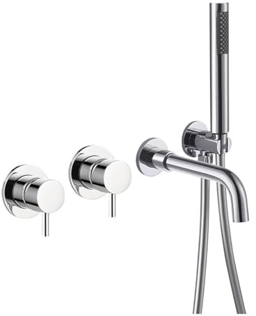 Juego de grifo de ducha de baño con soporte de válvula desviadora de ducha de mano, caño de montaje en pared de latón, mezclador de bañera, mezclador de doble manija for bañera(Chrome)