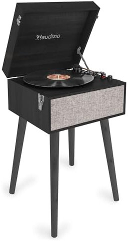Audizio Fremont - Plattenspieler Retro, Schallplattenspieler mit Lautsprecher und Bluetooth In & Out, Plattenspieler Ständer, Retro Vinyl Player für 7’’, 10’’, 12 Schallplatten - Holz