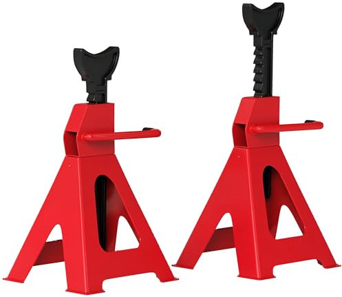 HOMCOM Set di 2 Cavalletti per Auto 3 T, Coppia di Cavalletti di Sostegno con Altezza di Sollevamento Regolabile da 29-42.5 cm, in Acciaio al Carbonio e Ghisa, Rosso e Nero