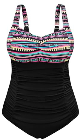 Vijamiy Baddräkt för kvinnor, magkontroll, stor storlek med bygel, one piece, baddräkt, sexig, push-up, stor topp, badmode, baddräkt, L-4XL, Bohemisk, 3XL plus size