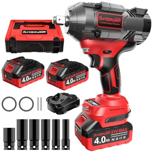 SundpeyPRO Cordless Impact Wrench 1107Ft-lbs(1500N·m) - 1/2 21V High Torque Brushless Power Impact Gun with 2x4.0Ah Batteries & 6 Sockets & Fast Charger & Case for Car & Truck & RV & Heavy Duty Use