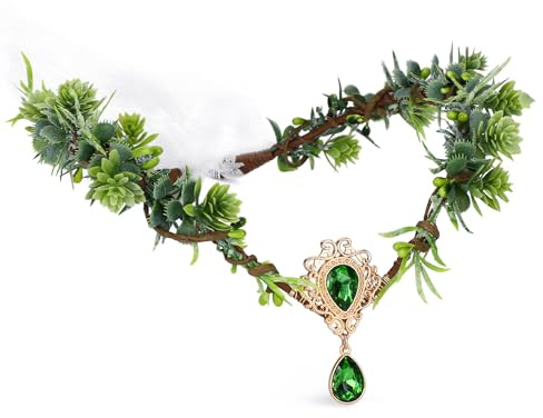 MOSTORY Elfenblumenkrone für Waldfeenkostüm, Damen, grüne Blumenfee, Kopfbedeckung für Renaissance-Cosplay
